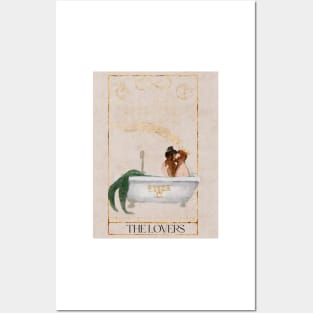 The Lovers Tarot Card Watercolor Sailor & the Siren Mermaid and her Sailor in bathtub Posters and Art